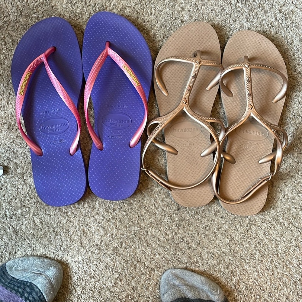 Havaianas Purple and Tan Sandals Set Size 39-40 (US9-10)